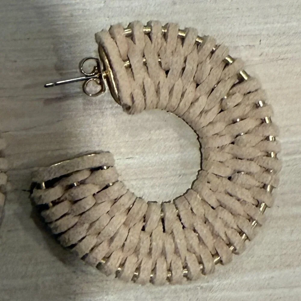 Free People See If I Care Sueded Leather Hoops  in Ivory NWT